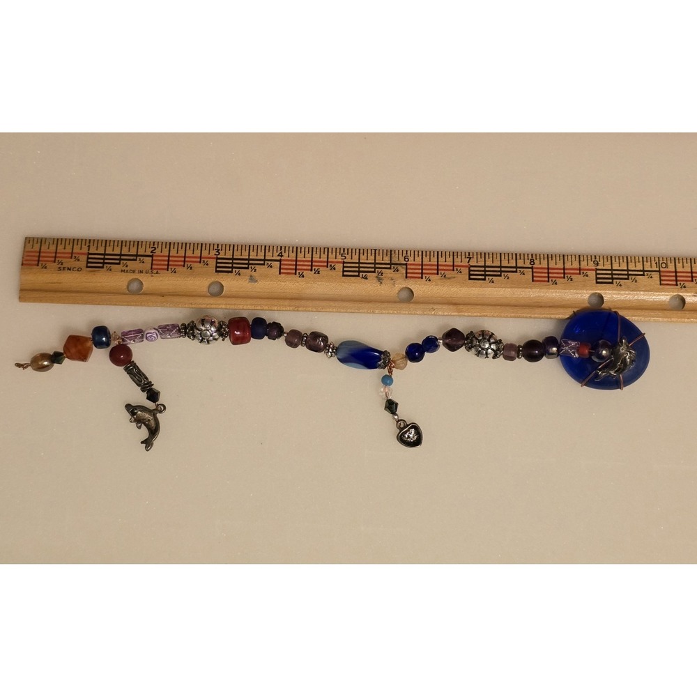 VTG Hand Wired‎ Copper Glass Metal Beaded Stones Charm Bracelet Womens 9.5" READ